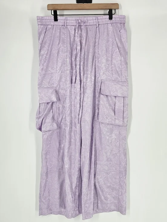 Dressed In Lala Lavender Purple Floral Satin Cargo Pants NWT - Picture 3 of 15